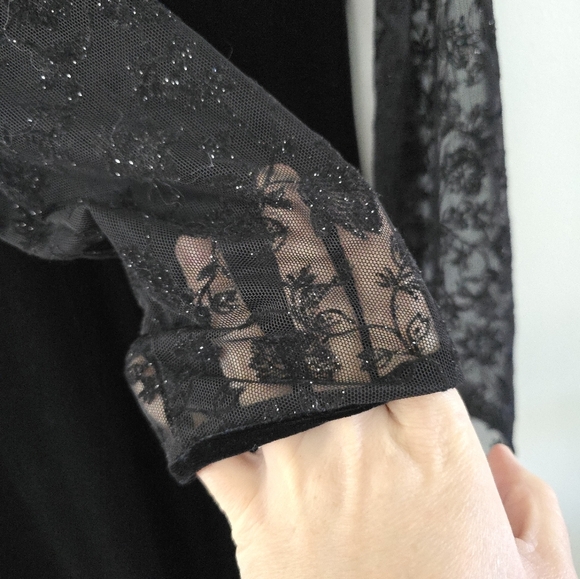 Robbie Bee Dress Womens Black Witchy Goth Whimsigoth Maxi Velour Sheer Sz 12 - Picture 2 of 12